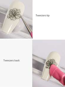1 Stück Maniküre-Werkzeuge Doppelkopf-Pinzette mit Silikon-Bohrclip, Ornament-Prägung, hochpräziser Edelstahl Spezial für Nägel