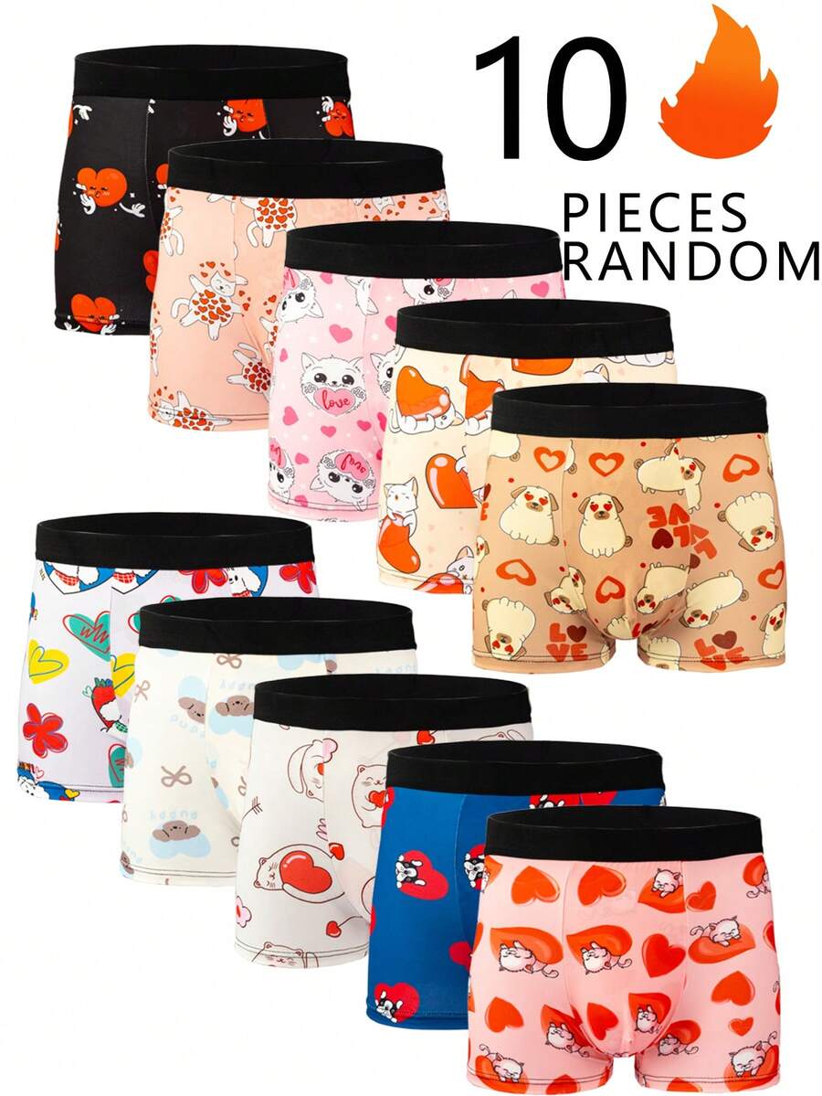 10pcs Men's Fashion Printed Briefs, Graffiti Design Comfortable Stretchy Boxer Briefs, Sports Shorts, Novelty Men's Underwear, Cycling Shorts - Multicolor - View 1