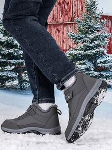 1雙純灰色經典雪地靴，休閒高筒靴，魔鬼氈開合易穿脫，耐用防滑鞋底 - 灰色 - 查看 4
