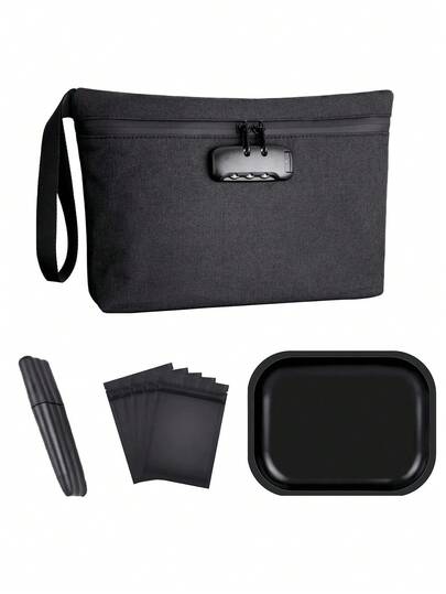 1pc Lockable Odor-Proof Bag, Password Lock, Tobacco Pouch, Lockable Odor-Proof Bag, Smoking Tool Storage Bag, Portable Pipe Lock Bag, Carbon Lining Odor-Proof Travel Storage Box