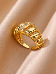 1 Chiếc Nhẫn Bánh Sừng Bò Hình Mái Vòm Phong Cách Tối Giản Sang Trọng Cho Nữ Bánh Sừng Bò Vàng Xoắn Chunky Nhẫn Đeo Tay Thép Không gỉ Mạ Vàng 18K Phụ Kiện Trang Sức Thời Trang Quyến Rũ Kích Thước 6 Đến Kích Thước 8 - Vàng - Xem 6