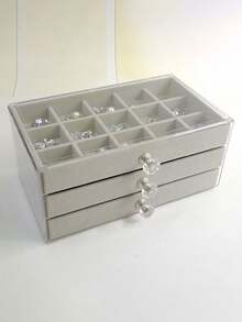 1 Acrylic Velvet Three-Layer Drawer Jewelry Box, C/D/E Jewelry Tray, Acrylic Jewelry Storage Box, Three-Layer Velvet Lined Display Cabinet, Stackable Storage, With Crystal Knob, Jewelry Box, Antioxidant Large Capacity, High-End Exquisite Earrings, Earrings, Necklace, Jewelry Storage Box, Jewelry Display Box, Acrylic Cosmetics Box