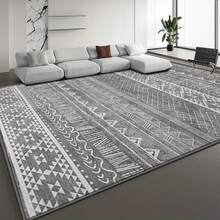 1pc Gray Tone Print Carpet, Retro , Nordic Geometric Pattern, Luxurious Velvet Material, Wear-Resistant Fabric, Rectangular Area Rug, Traditional Pattern Details, Anti-Slip And Easy To Clean, Soft And Skin-Friendly, Suitable For Living Room, Bedroom, Art Space, Home Decor, Doormat, Large Area Carpet, All-Season, Indoor And Outdoor Use - Grey - View 16