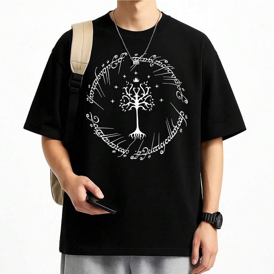 Gandalf Aragorn Gollum T-Shirt Blouse Shirt Unisex Men Women 100% Cotton Top Premium Streetwear New Release Fast Shipping Various Colors!! Plus Size - 黑色 - 查看 1