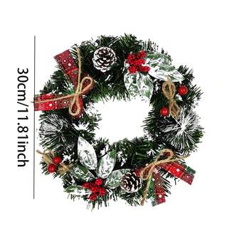 圣诞装饰品 - 14英寸/12英寸/8英寸人造圣诞花环，适用于前门，饰有松针、松果和浆果蝴蝶结，可悬挂于家中，用于圣诞节装饰、窗户装饰、墙面装饰等。（所有产品均为手工制作，可能存在细微瑕疵）
