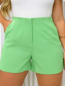 Women's High Waist Tailored Za Shorts - 0.霧綠 - 查看 1