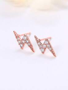 1 对时尚方晶锆石耳钉，适合女士结婚订婚周年派对珠宝情人节礼物 - 玫瑰金 - 查看 4