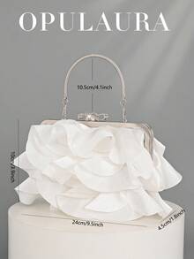 Bolso de mano elegante y encantador con diseño de pétalos de OpulAura para mujer, bolso con volantes adecuado para vestido de noche, apto para boda/vacaciones/fiesta formal/baile de graduación, incluye cadena - Blanco - Ver 4