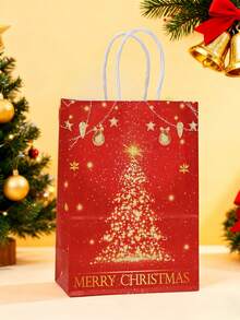 32 个红色节日圣诞礼品袋 - 带手柄的牛皮纸袋，金色雪花和驯鹿图案，适用于节日礼物、派对礼品和礼品包装、圣诞礼品包装袋 - 彩色 - 查看 10
