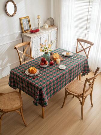 1pc Red & Green Plaid Square Tablecloth, Farmhouse Style Dining Table Cover, Made Of Polyester, Suitable For Kitchen, Dining Room And Christmas Decoration
