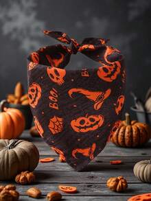 1pc Devil Pumpkin Pattern Comfortable Triangle Pet Bandana/Scarf, Suitable For Small, Medium, Large Dogs Halloween Gifts And Decorations For Dogs