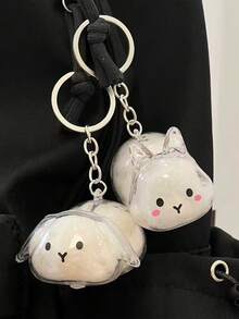 1pc Rabbit Hair Storage Holder Transparent Keychain, Pet Hair Collection Commemorative Rabbit Shaped Gashapon Pendant