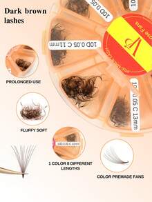 VP 800 Fans Curl:C/D 4D/5D /6D/8D/10D Pointy Base Short Stem Brown Premade Russian Volume Fans Faux Mink Premade Eyelash Extensions Makeup Cilios - C - View 4