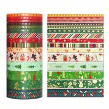 21 Rolls Christmas Washi Tape, Gold Foil Washi Tape Perfect For Bullet Journal, Decorative Adhesive Paper Tape For Scrapbooking, DIY Crafts, Gift Wrapping, Bullet Journals & Party Decor, Sticker Masking, School Supplies, Holiday Gift Decoration