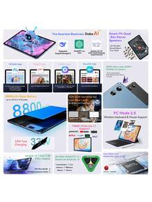Blackview MEGA 3 平板电脑全球版 12GB+256GB 12.1 英寸 FHD+ IPS 显示屏 90Hz 刷新率联发科 G100 CPU 8800mAh 电池 33W 快速充电 50MP 后置摄像头 Android 15 双 SlM 卡 - 灰色 - 查看 2