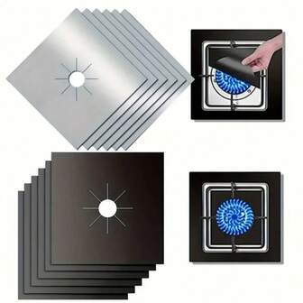 6/12 piezas Almohadilla reutilizable para protección de estufa de gas - Estable a altas temperaturas, resistente al aceite, antiadherente, accesorios de cocina, almohadilla para estufa de gas, fácil de limpiar, cubierta de revestimiento de cocina, sin contacto con alimentos, herramienta de cocción al aire libre, protección de cubierta, cocina, accesorios de cocina, hogar, suministros de cocina, muebles del hogar, utensilios de cocina, pequeñas herramientas de cocina, regalos divertidos, regalos personalizados