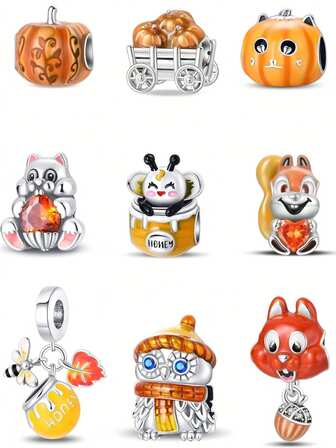 DIY Orange-Themed Halloween Pumpkin Heads, Cute Animal Collection Bead Pendants, Suitable For Autumn And Winter Wear, Halloween Gifts