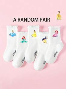 Disney 5双装儿童白色蕾丝短袜，公主图案，可爱甜美风格，透气休闲学生袜，适合日常穿着，返校季礼物，迪士尼袜子 - 白色 - 查看 8