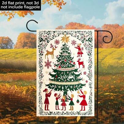 1 Parça Şenlikli Noel Bahçe Bayrağı - Ren Geyiğiyle Karlı Orman Sahnesi, Dayanıklı Polyester, Mevsimlik Duvar Sergisi, Açık Hava Noel Dekorasyonu, Açık Hava Noel Dekorasyonu için İdeal | Karlı Orman Sahnesi | Dayanıklı Polyester, Noel Süslemeleri