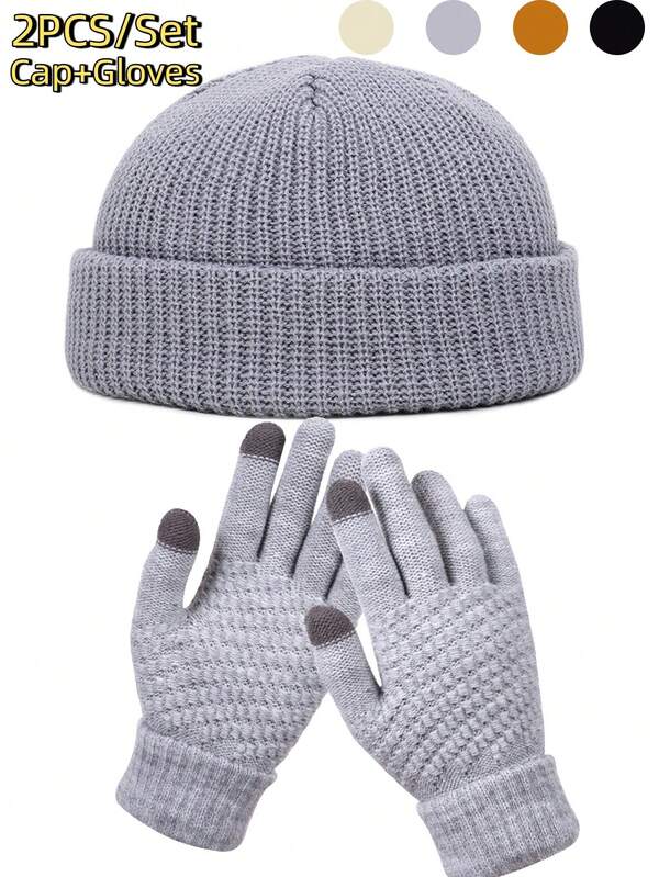 2pcs/Set Winter Cap+ Gloves Thicken Warm Gloves Outdoor Caps