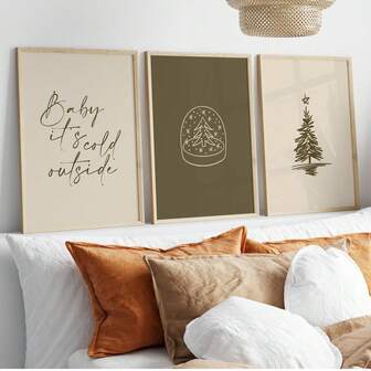1/3pcs Frameless Bohemian Christmas Wall Art Set 3 Pieces Vintage Xmas Prints, Holiday Poster Bundle For Living Room/Bedroom/Party Decor, Festive Home Decoration & Perfect Gift (Wall Prints, Funky Posters) Christmas Decoration XMAS Decor Christmas Tree Gift Decor Thanksgiving Wedding Home Decor Home Decor Fall Decor Autumn Decor Birthday Decorations For Gifts Party Supplies Indoor Holiday Festival Decor Halloween Decor Wall Decor Halloween Ornaments