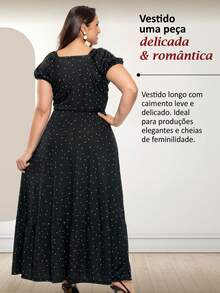 Vestido Longo com Mangas Bufantes – Moda Plus Size - Preto e Branco - Visão 5