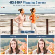 W&O 5K Digital Camera For Photography Autofocus, 2025 Newest 64MP Vlogging Camera With 32G TF Card, 1 Battery, 3 Inch 180° Flip Screen, Compact Travel Camera For Teenagers With 16x Zoom, Anti-Shake, Great Gift For Beginners - trắng - Xem 9