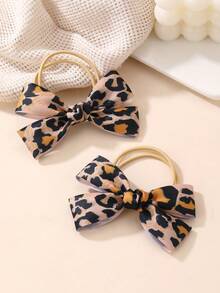 2pcs/6pcs Girls Leopard Print Ribbed Bow Hair Scrunchies Hair Accessories Set, Suitable For Daily Decoration - Multicolor - View 8