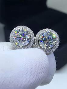 1 Paio di Orecchini a Perno in Zirconia Cubica Brillante, Orecchini Rotondi Classici Interamente Incastonati in Zirconia, Accessori di Moda, Regalo di Natale