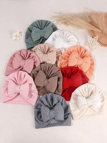 3件套婴儿幼儿大蝴蝶结发带帽组合，1-6个月，柔软提花蝴蝶结针织帽，四季皆宜 - 彩色 - 查看 3