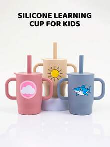 160ml/5.41OZ,100% Silicone Baby Training Cup With Creative Prints Training Cup With Handle And Straw, Anti-Leak Soft Siliconeipple, Easy To Clean Children's Water Cup, Suitable For Babies Over 6 Months)