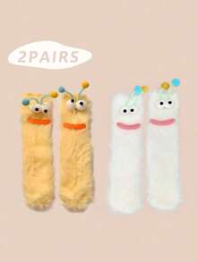 1/2/3 双女士趣味袜子、节日袜子、卡通袜子、毛绒袜子、节日袜子、中筒袜、大眼袜子、可爱袜子、保暖袜子 - 彩色 - 查看 70