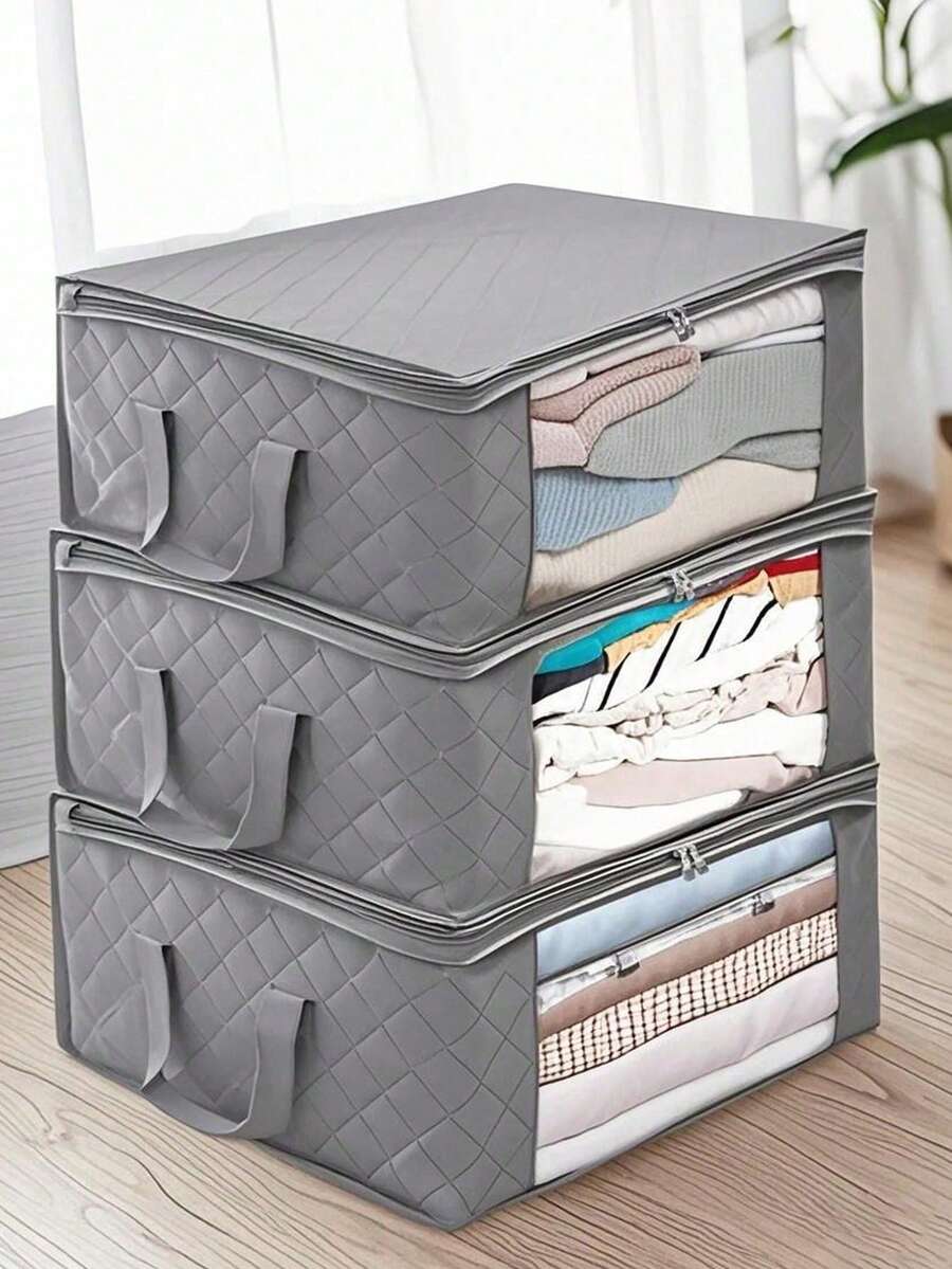 1/3/6/10个装家用衣物收纳袋,可折叠家用整理容器,适用于家居收纳、衣物、床上用品、毛衣、枕头和衣柜收纳 - 灰色 - 查看 1