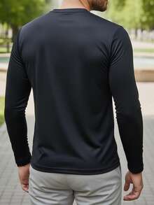 Men's Gradient Long Sleeve Sports T-Shirt, Gym Running Training Athletic Top, Autumn/Winter - Black - View 5