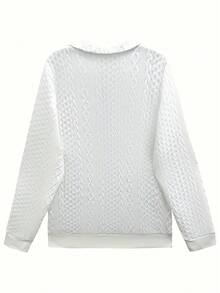 New Fashionable And Elegant Autumn And Winter Solid Color Sweatshirt For Women, Featuring A Turnover Collar, Long Sleeves, And A Zipper Pocket - Enhanced With Unique Cable Knit Texture For A High-End Look, Soft & Skin-Friendly Fabric For Ultimate Comfort, And A Stylish Half-Zip Design With A Ring Pull For Easy Neckline Adjustment. - 白色 - 查看 3