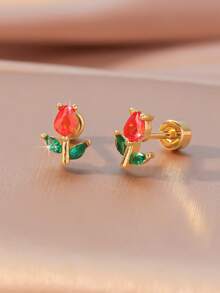1 Pair Elegant Luxury Rhinestone Tulip Stud Earrings, Fashionable Everyday Earrings For Girls, Suitable For Festivals, Parties, Banquets And Daily Wear