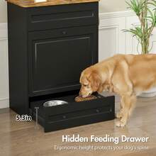 Advwin Dog Feeding Station With Storage Cabinet, Hidden Elevated Bowls For Medium & Large Dogs, Dog Food Cabinet Organizer With Slow Feeder, Stainless Steel Dog Bowls & Hooks For Pet Supplies - 黑色 - 查看 8