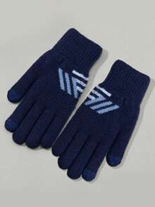 Luvas de inverno, fio de malha, tela sensível ao toque de cinco dedos com veludo grosso, luvas quentes para jogos, masculinas e estudantes, para viagem