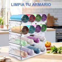 Organizador Apilable Botellas y Vasos Plástico Transparente - Para 16 Botellas Agua, Portátil y Ideal para Cocina, Gabinete, Despensa y Refrigerador - Transparente - Ver 6