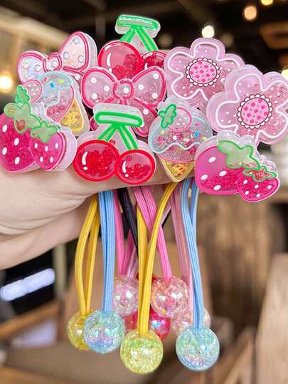 5 piezas/1 pieza Scrunchies de pelo con estampado de frutas, lazos, fresa, flor de dibujos animados con cuentas en los dos extremos, bandas elásticas de color caramelo para el cabello, alta elasticidad para coleta, inofensivo, duradero para uso diario, color aleatorio, maquillaje, bandas de goma para el cabello, accesorios para la cabeza con banda elástica