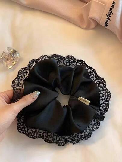 Elegant elegantă de păr din dantelă neagră franceză de înaltă calitate, suport pentru coadă de cal, accesorii de păr, elegantă elegantă din poliester de culoare solidă, pentru toate anotimpurile, elastice de păr, elastice de păr