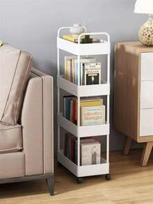 1个3/4/5层家用多层推拉式置物架，适用于厨房、客厅、卧室等场所，可移动收纳，可放置化妆品、书本、零食等，适合全年居家收纳和户外露营收纳。塑料材质，不适合放置重物。