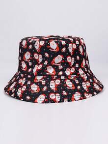 1 Stück Polyester Weihnachtsbaum & Weihnachtsmann Muster umkehrbarer Fischerhut, geeignet für Weihnachtspartys, Feierlichkeiten, unisex warm für den Winter