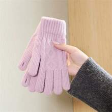 1 Pair Warm Knitted Fingerless Gloves, Solid Color Touch Screen Knitted Gloves, Thickened Thermal Lining Cycling Gloves