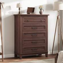 mteryoing 5-Drawer Dresser For Bedroom, 41.3" Tall Wood Chest Of Drawers, Freestanding Storage Closet Organizer With Large Vertical Drawers For Clothes, Bedroom, Living Room, Dorm - 棕色 - 查看 8