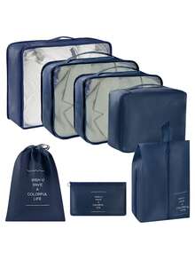 7pcs/Set Travel Packing Cubes Luggage Organizer Bags For Clothes, Shoes, Underwear