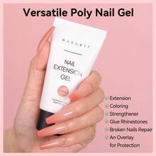 Makartt Fall Poly Nail Gel, 50ML Nude Nature Gel Builder For Nail Extension Autumn Fall Nails Gel Color For 3D Molding Gel Nail Strengtheners-Long-Lasting Supplies For DIY Salon Quality-A Siesta - 裸粉色 - 查看 2