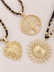 1 Pc Bohemian Bold Minimalist Statement Pendant With Leopard Print Cord Necklace, Suitable For Daily Outings, Christmas And Birthday Gifts