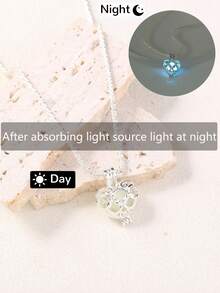 1pc Fashionable Silver-Plated Copper Shiny Bling Chain With Glow-In-The-Dark Heart Pendant Necklace, Suitable For Women's Daily, Party, Vacation, And Date Occasions