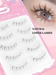 Waloshow 5 Pairs Soft & Fluffy Cartoon Style False Eyelashes, Ultra-Fine Black Stem, Natural Wispy Look, Lightweight & Skin-Friendly, Reusable - Black - View 3